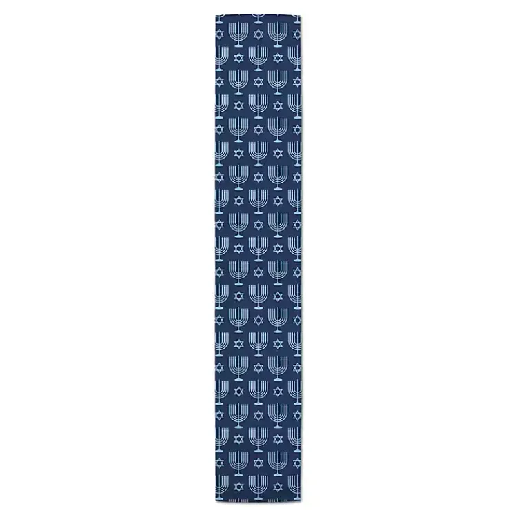 Double Blue Menorah Table Runner, 90 in. Hanukkah Decorations