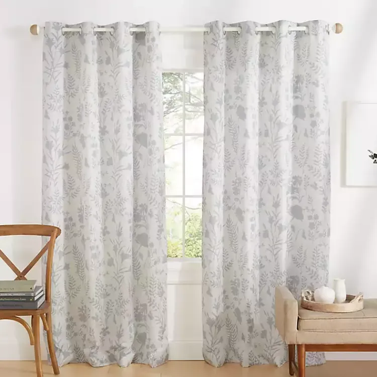 Kirklands Home Curtains & Drapes|Dove Gray Floral 2-pc. Curtain Panel Set, 96 in.