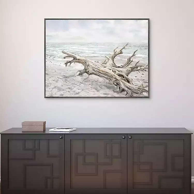 Kirklands Home Canvas Art|Driftwood On The Beach Framed Canvas Art Print Multi