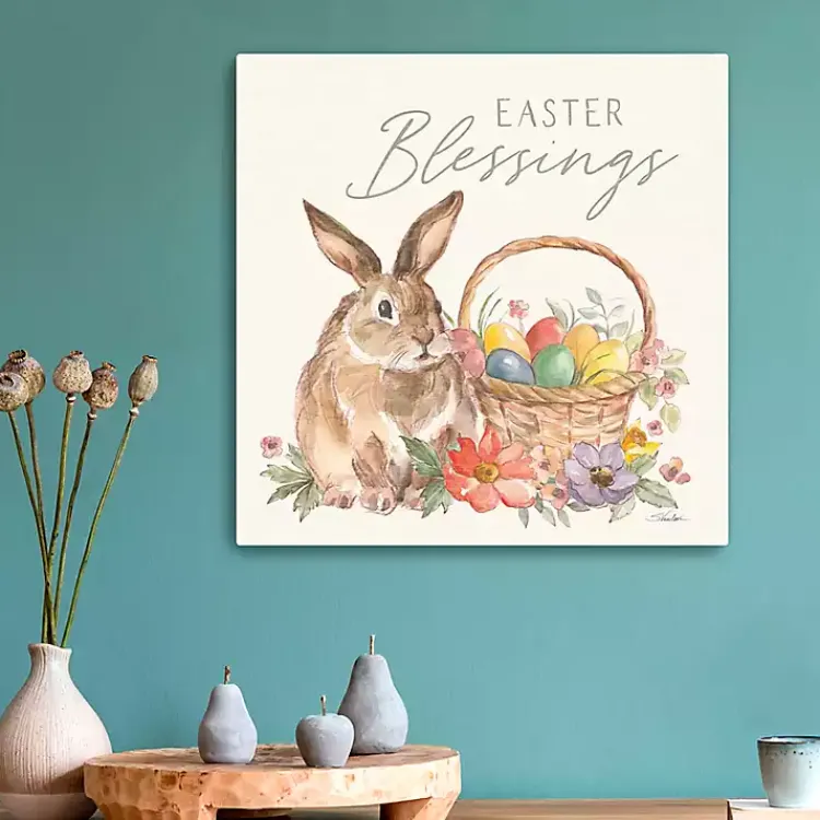 Best Easter Blessings Bunny and Basket Canvas Art Print Easter Decorations