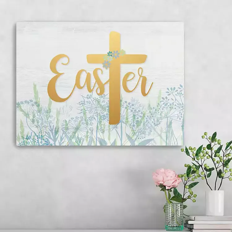 Easter Cross Wildflower Canvas Art Print, 18x24 Easter Decorations