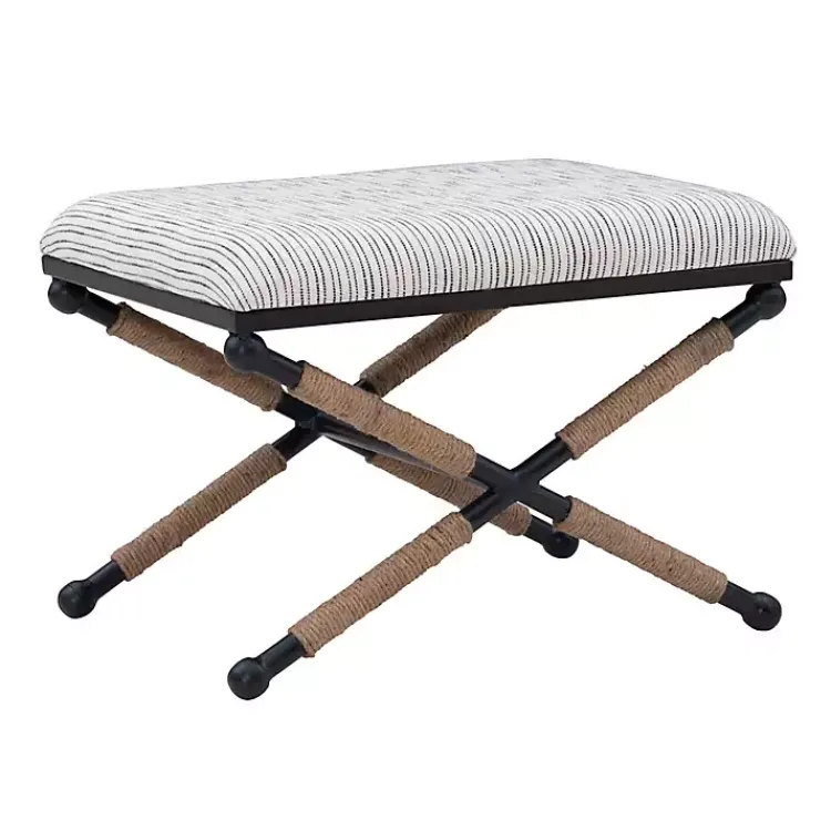 Kirklands Home Benches & Ottomans|Eclectic Black and White Striped X Frame Bench