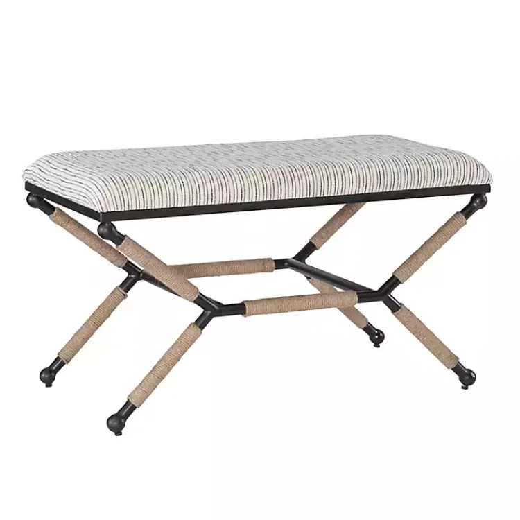 Kirklands Home Benches & Ottomans|Eclectic Black and White Striped X Frame Bench