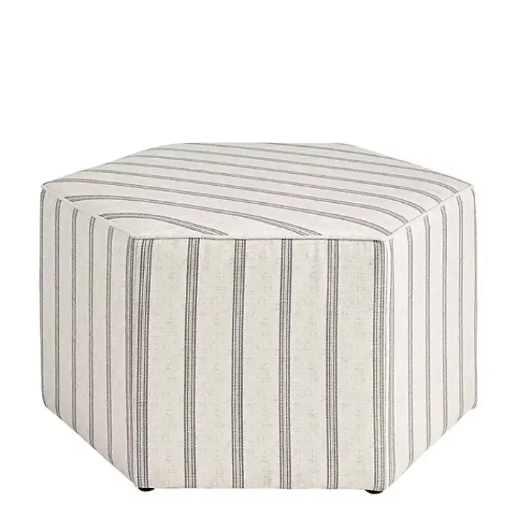 Kirklands Home Benches & Ottomans|Ellen Navy Stripe Martha Stewart Cocktail Ottoman Ivory
