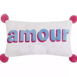 Discount Embroidered Amour Pom Pom Throw Pillow Pillows
