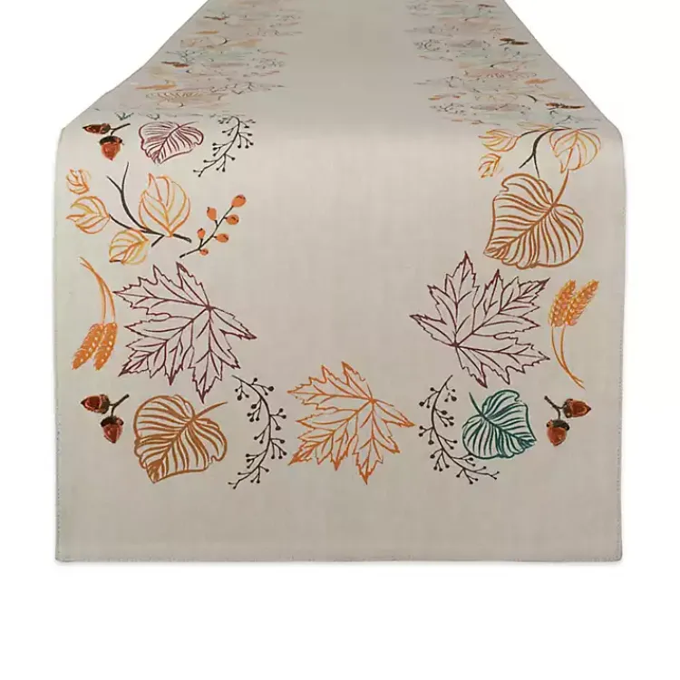 Hot Embroidered Autumn Leaves Table Runner, 108 in. Fall
