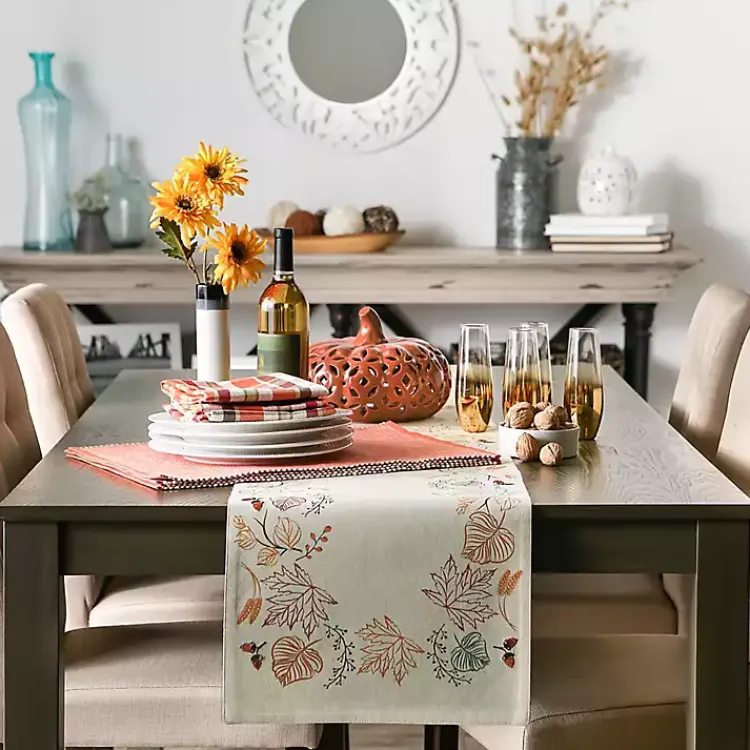 Hot Embroidered Autumn Leaves Table Runner, 108 in. Fall