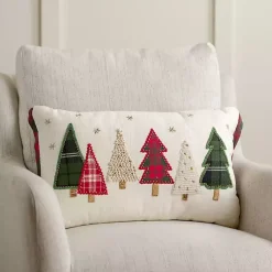 Discount Embroidered Christmas Trees & Plaid Pillow Pillows
