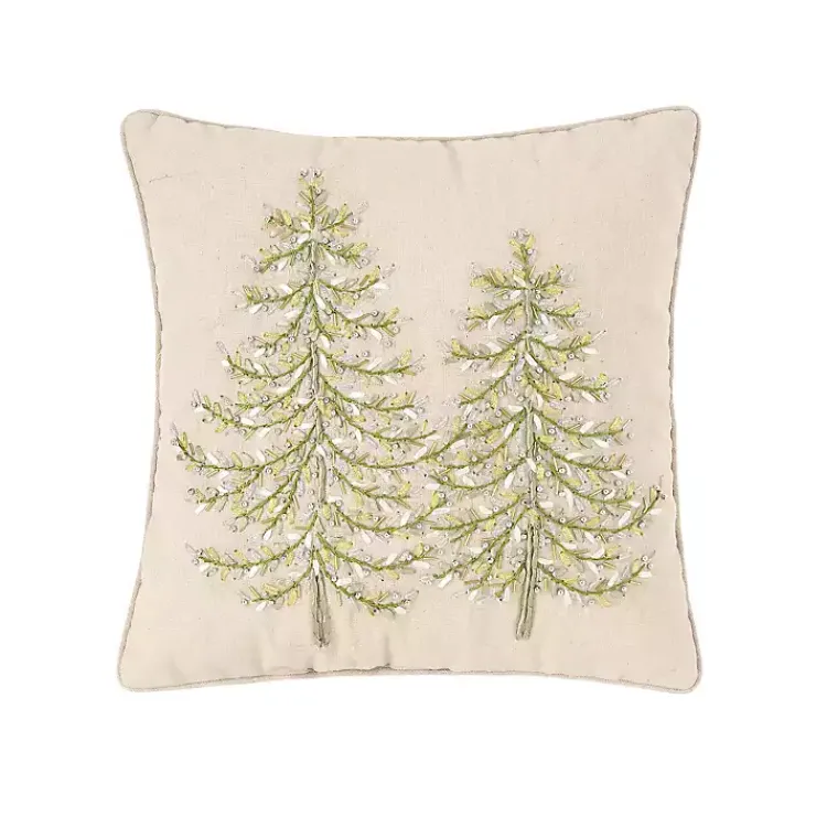 Hot Embroidered Evergreens Throw Pillow Pillows