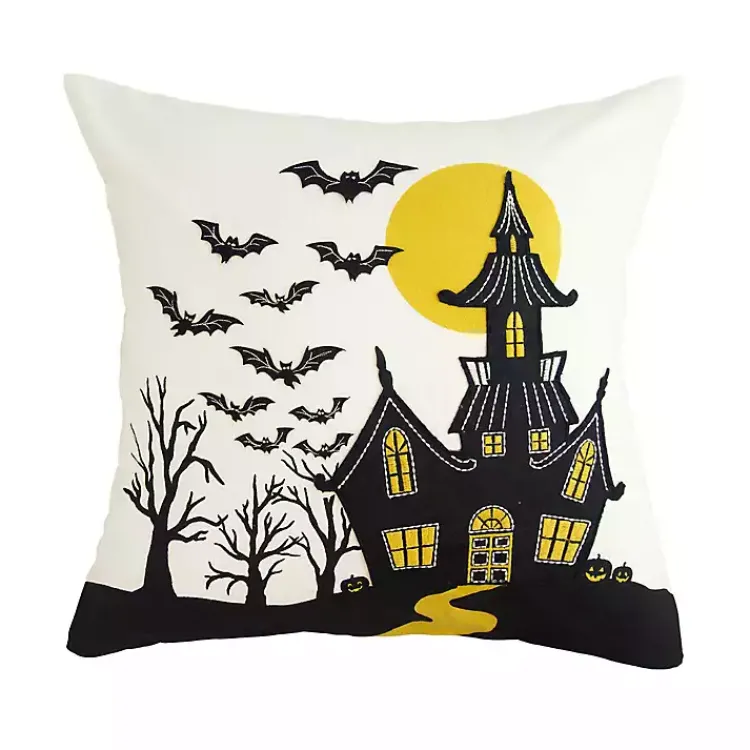 Outlet Embroidered Haunted House Pillow Halloween