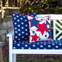 Kirklands Home Outdoor Cushions & Pillows|Embroidered Red and Blue Stars Outdoor Pillow