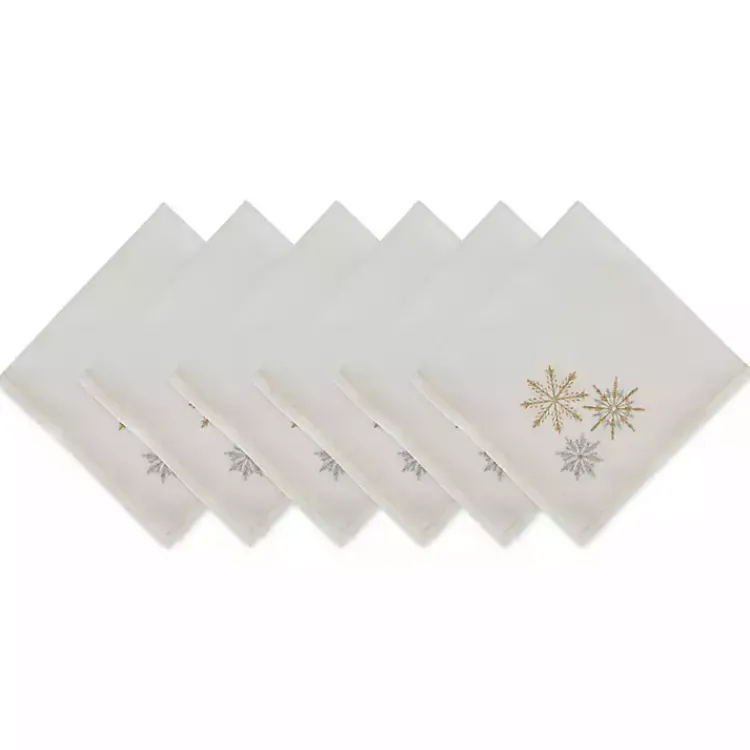 Clearance Embroidered Sparkle Snowflakes Napkins, Set of 6 Christmas Dining & Entertaining