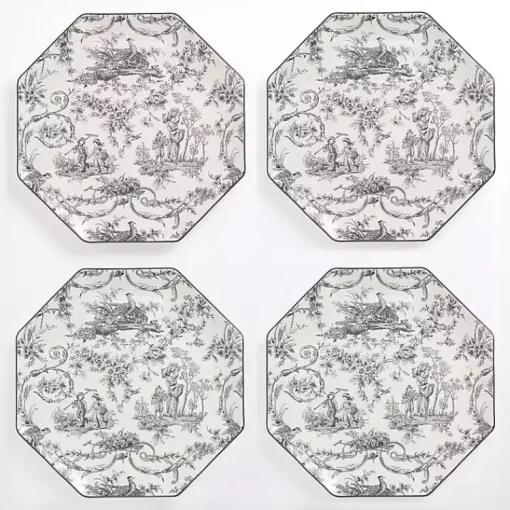 Kirklands Home Dinnerware|Emery Black Toile Dinner Plates, Set of 4