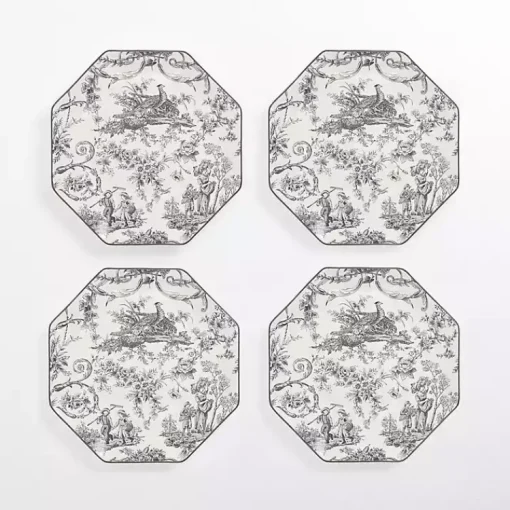Kirklands Home Dinnerware|Emery Black Toile Salad Plates, Set of 4