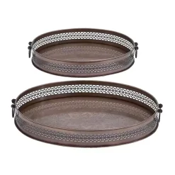 Engraved Metal Mandala Trays, Set of 2 Decorative Trays