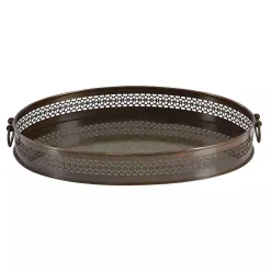 Engraved Metal Mandala Trays, Set of 2 Decorative Trays