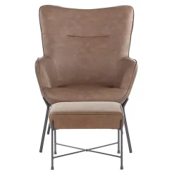 Kirklands Home Accent Chairs|Espresso Faux Leather 2-pc. Chair and Ottoman Set Brown