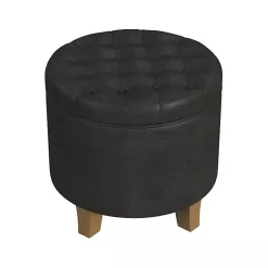 Kirklands Home Benches & Ottomans|Espresso Faux Leather Tufted Storage Ottoman Brown