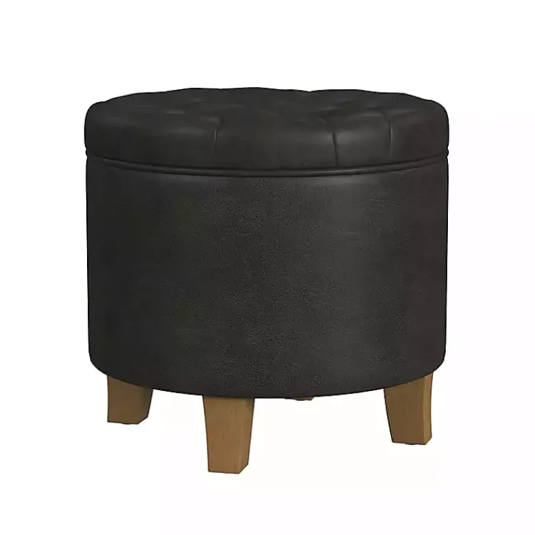 Kirklands Home Benches & Ottomans|Espresso Faux Leather Tufted Storage Ottoman Brown