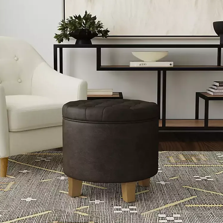 Kirklands Home Benches & Ottomans|Espresso Faux Leather Tufted Storage Ottoman Brown