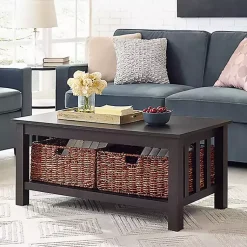 Kirklands Home Coffee Tables|Espresso Traditional Wooden Basket Coffee Table Brown