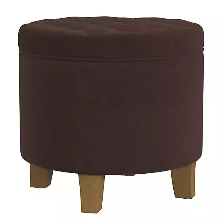 Kirklands Home Benches & Ottomans|Espresso Velvet Tufted Storage Ottoman Brown