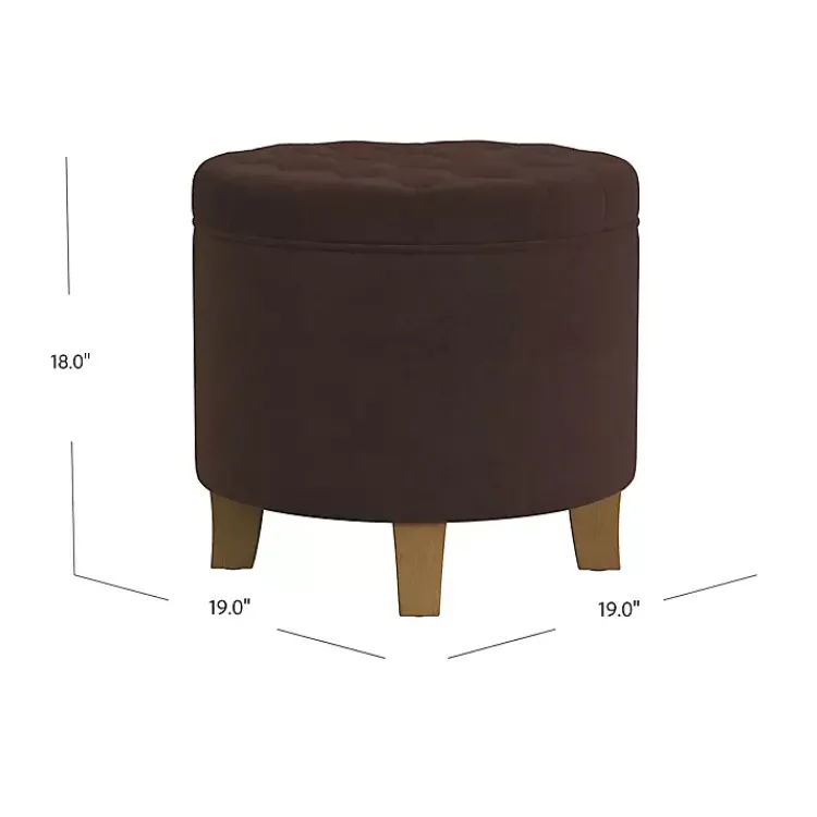 Kirklands Home Benches & Ottomans|Espresso Velvet Tufted Storage Ottoman Brown
