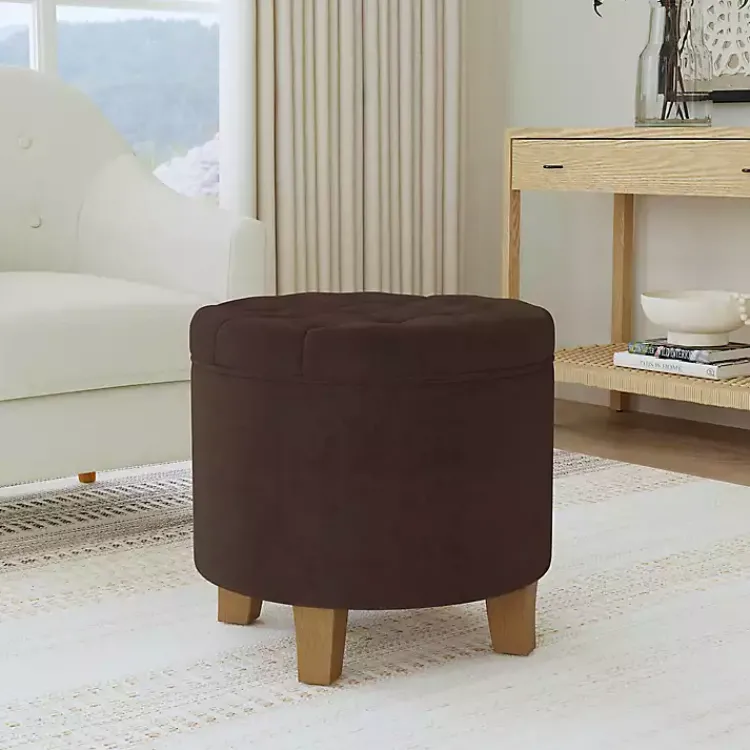 Kirklands Home Benches & Ottomans|Espresso Velvet Tufted Storage Ottoman Brown