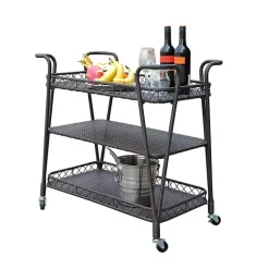 Kirklands Home Outdoor Accent Furniture|Espresso Wicker Resin Serving Cart Brown
