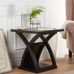 Kirklands Home Accent & End Tables|Espresso Wood X-Base Side Table Brown