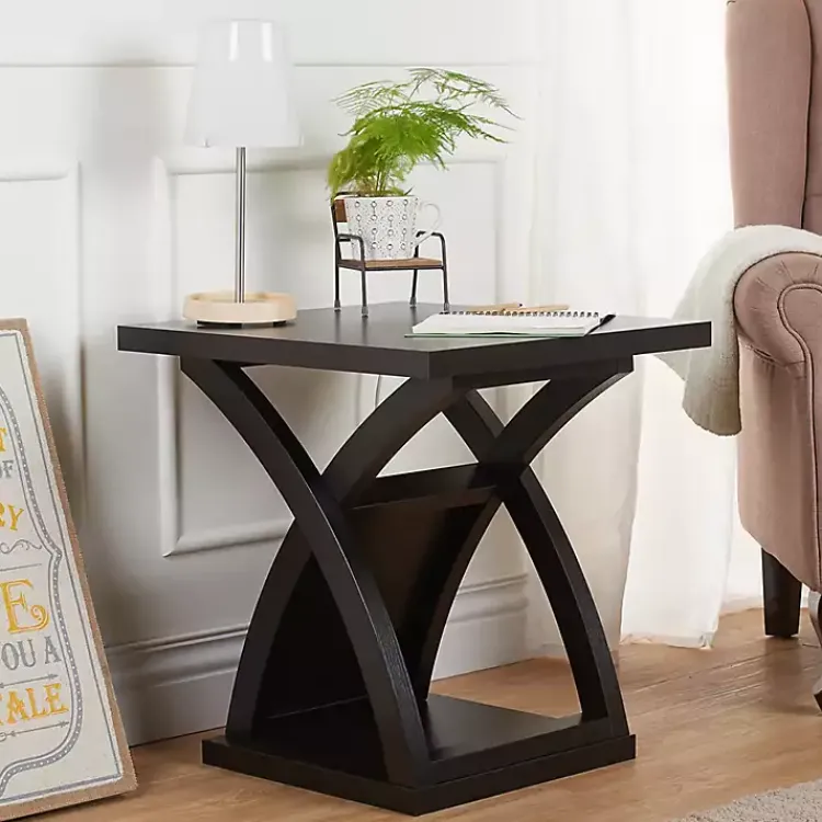 Kirklands Home Accent & End Tables|Espresso Wood X-Base Side Table Brown