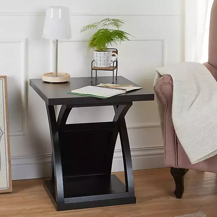 Kirklands Home Accent & End Tables|Espresso Wood X-Base Side Table Brown