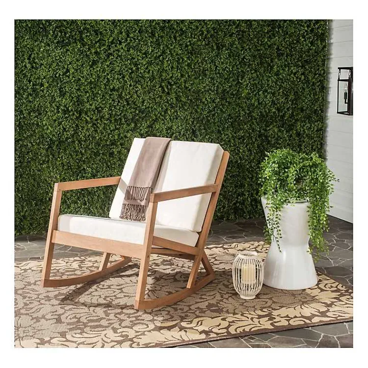 Kirklands Home Outdoor Seating|Eucalyptus Wood with Beige Cushion Rocking Chair Ivory
