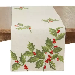 Kirklands Home Table Linens|Evergreen Holly Leaves Cotton Runner