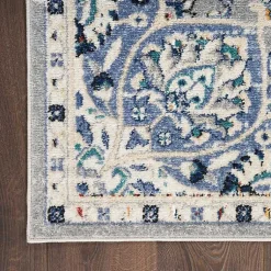 Kirklands Home Area Rugs|Faded Gray & Blue Floral Medallion Area Rug, 5x7