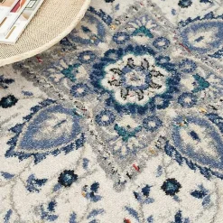 Kirklands Home Area Rugs|Faded Gray & Blue Floral Medallion Area Rug, 5x7