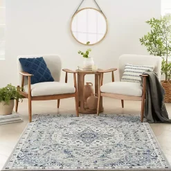 Kirklands Home Area Rugs|Faded Gray & Blue Floral Medallion Area Rug, 5x7