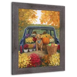 Clearance Fall Floral Dog Truck Framed Canvas Art Print Fall