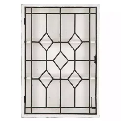 Kirklands Home Wall Storage|Farmhouse Chic White Wood & Iron Wall Cabinet