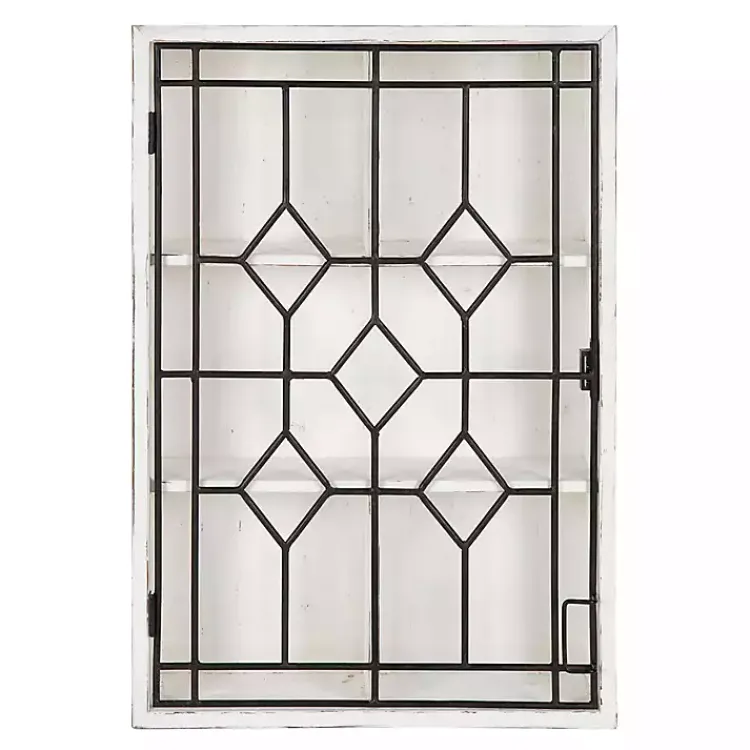 Kirklands Home Wall Storage|Farmhouse Chic White Wood & Iron Wall Cabinet