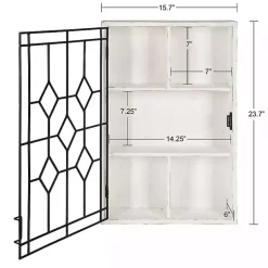 Kirklands Home Wall Storage|Farmhouse Chic White Wood & Iron Wall Cabinet