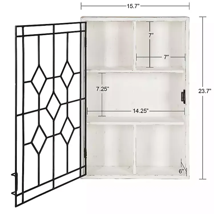 Kirklands Home Wall Storage|Farmhouse Chic White Wood & Iron Wall Cabinet