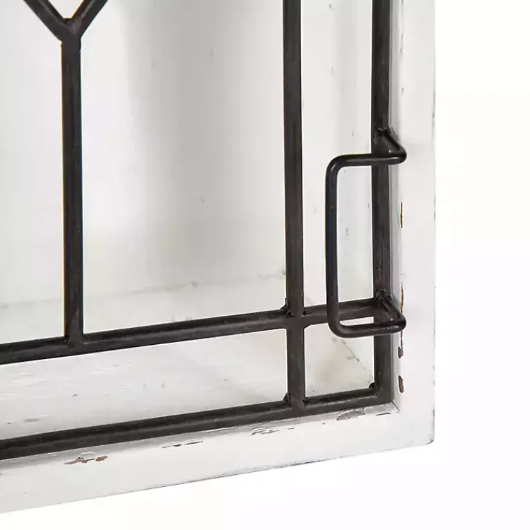 Kirklands Home Wall Storage|Farmhouse Chic White Wood & Iron Wall Cabinet