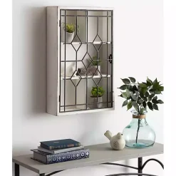 Kirklands Home Wall Storage|Farmhouse Chic White Wood & Iron Wall Cabinet