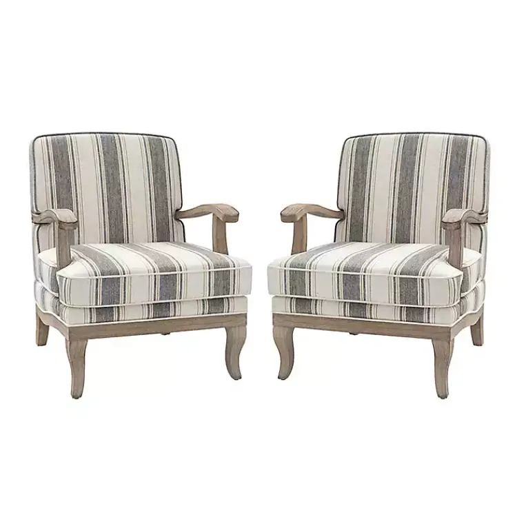 Kirklands Home Accent Chairs|Farmhouse Gray & Brown Striped Armchairs, Set of 2