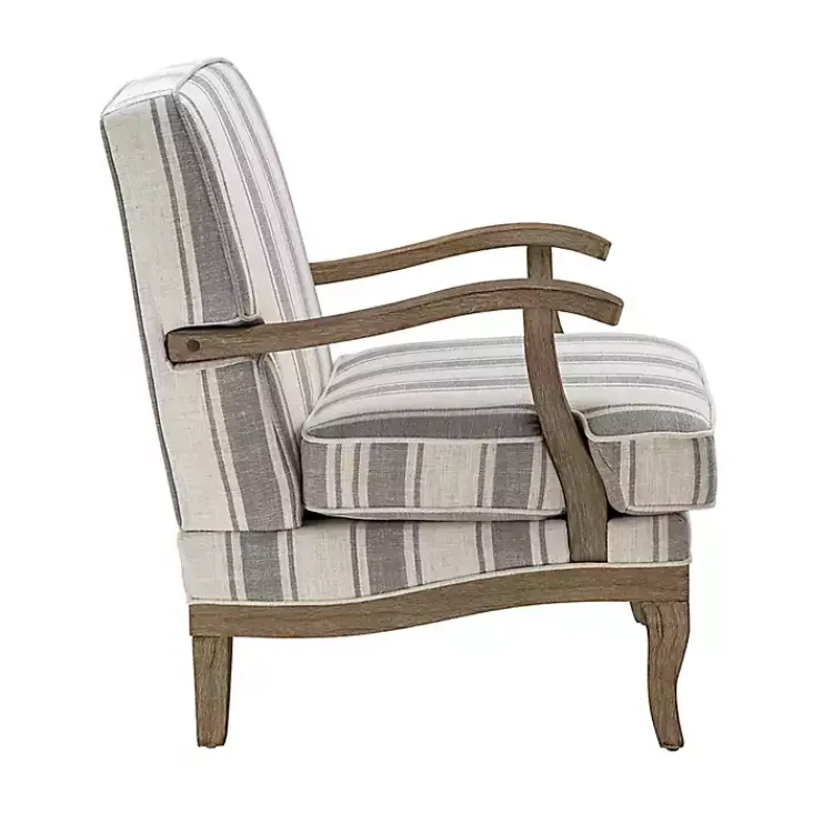 Kirklands Home Accent Chairs|Farmhouse Gray & Ivory Striped Armchair