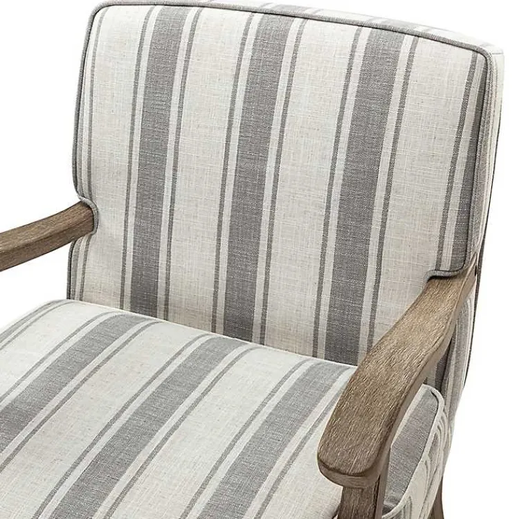 Kirklands Home Accent Chairs|Farmhouse Gray & Ivory Striped Armchair
