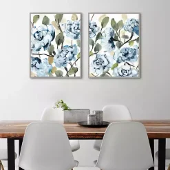 Kirklands Home Canvas Art|Farmhouse Peonies Framed Canvas Prints, Set of 2 Blue