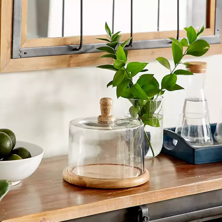 Best Farmhouse Wood and Glass Cloche, 6 in. Decorative Accents