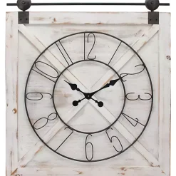 Kirklands Home Clocks|Farmstead Wooden Barn Door Clock White